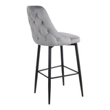 Scaun de bar Zedna, catifea si metal, 52x57x111 cm - Gri