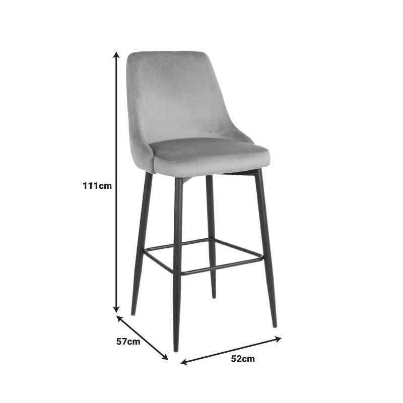 Scaun de bar Zedna, catifea si metal, 52x57x111 cm - Gri
