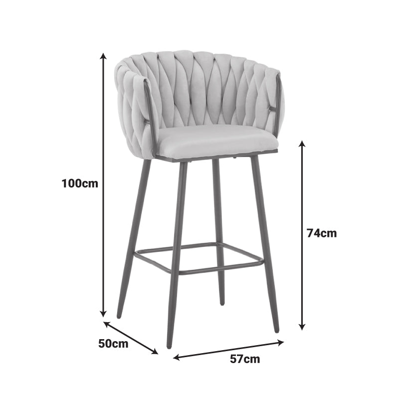 Scaun de bar Vivian, catifea si metal, 57x50x100 cm - Roz