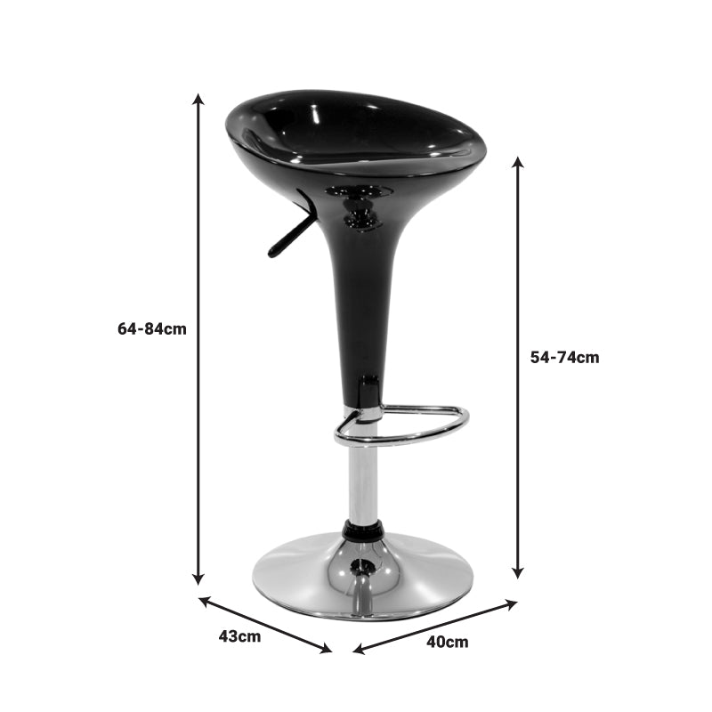 Scaun de bar Felice reglabil pe inaltime baza, negru-crom, 40x43x84 cm