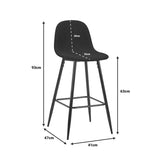 Scaun de bar inaltime medie Bella mar putred picior de metal catifea-negru, 41x47x93 cm
