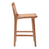 Scaun de bar inaltime medie Sponze Natural lemn de tec schelet si ratan, Natural, 40x47x89 cm