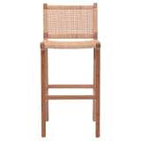 Scaun de bar inaltime medie Sponze Natural lemn de tec schelet si ratan, Natural, 40x47x89 cm