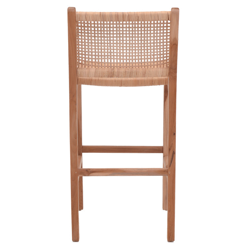 Scaun de bar inaltime medie Sponze Natural lemn de tec schelet si ratan, Natural, 40x47x89 cm