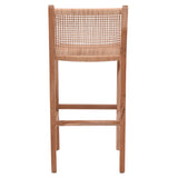 Scaun de bar inaltime medie Sponze Natural lemn de tec schelet si ratan, Natural, 40x47x89 cm