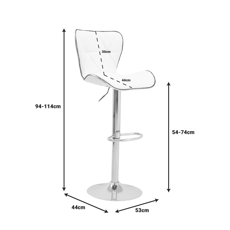 Scaun de bar Jorine reglabil pe inaltime, baza pu-crom, Alb - Negru, 53x44x114 cm - Alb
