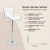 Scaun de bar Jorine reglabil pe inaltime, baza pu-crom, Alb - Negru, 53x44x114 cm - Alb