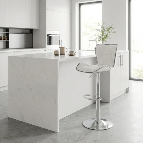 Scaun de bar Jorine reglabil pe inaltime, baza pu-crom, Alb - Negru, 53x44x114 cm