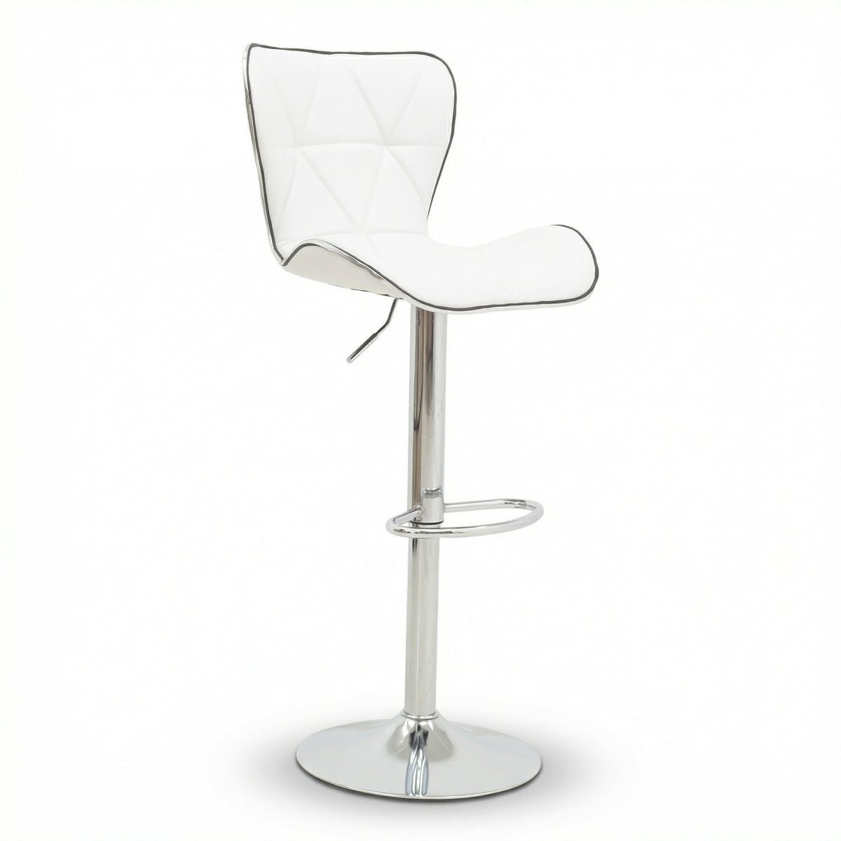 Scaun de bar Jorine reglabil pe inaltime, baza pu-crom, Alb - Negru, 53x44x114 cm