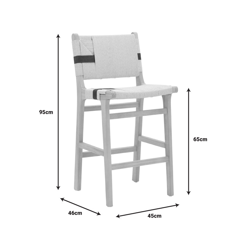 Scaun de bar Julien Natural-Natural-funie, neagra, 45x46x95 cm