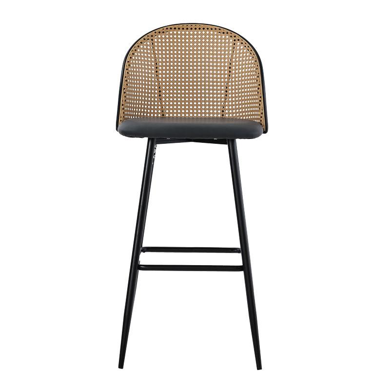 Scaun de bar Kace rattan, Negru - Natural, 43x55x102 cm - Negru