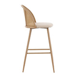 Scaun de bar Kace rattan, Negru - Natural, 43x55x102 cm - Natural