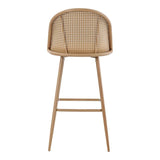 Scaun de bar Kace rattan, Negru - Natural, 43x55x102 cm - Natural