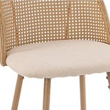 Scaun de bar Kace rattan, Negru - Natural, 43x55x102 cm - Natural