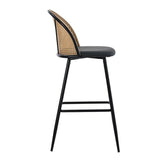 Scaun de bar Kace rattan, Negru - Natural, 43x55x102 cm - Negru