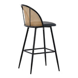 Scaun de bar Kace rattan, Negru - Natural, 43x55x102 cm - Negru