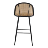 Scaun de bar Kace rattan, Negru - Natural, 43x55x102 cm - Negru