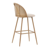 Scaun de bar Kace rattan, Negru - Natural, 43x55x102 cm - Natural
