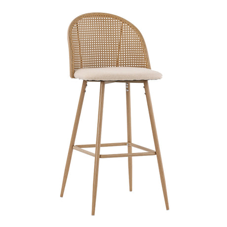 Scaun de bar Kace rattan, Negru - Natural, 43x55x102 cm