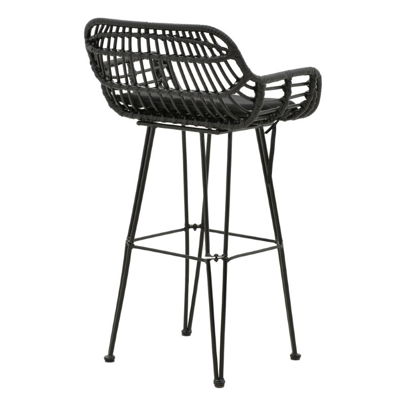 Scaun de bar Naoki cu perna pe picior negru-metal, negru, 52x50x90 cm, imagine suplimentara