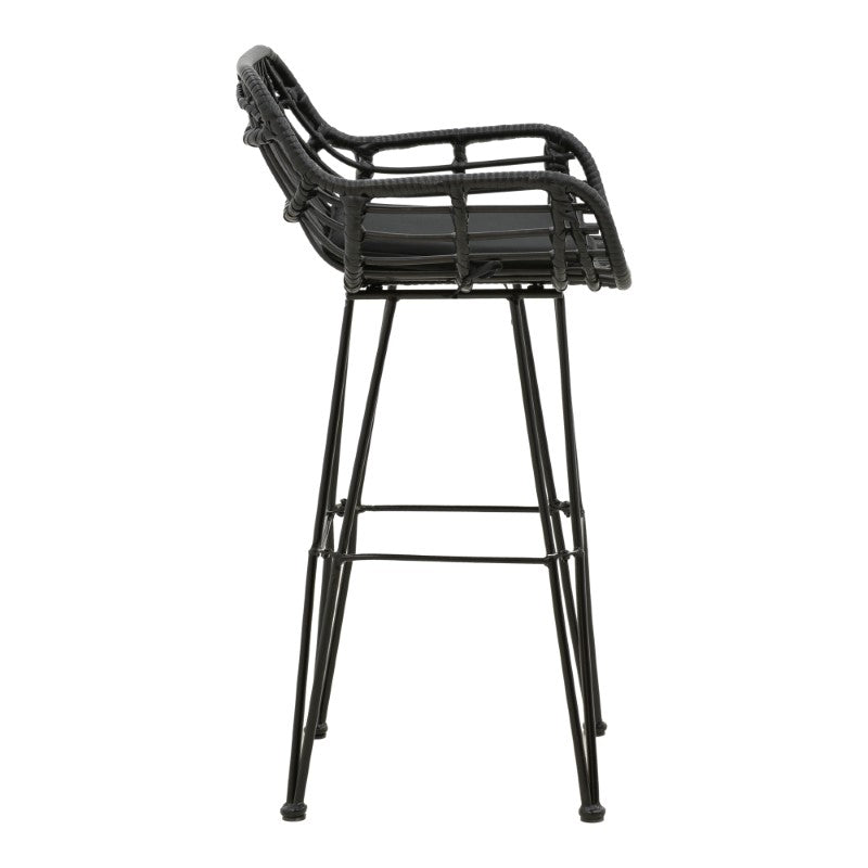 Scaun de bar Naoki cu perna pe picior negru-metal, negru, 52x50x90 cm, detaliu produs