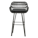Scaun de bar Naoki cu perna pe picior negru-metal, negru, 52x50x90 cm