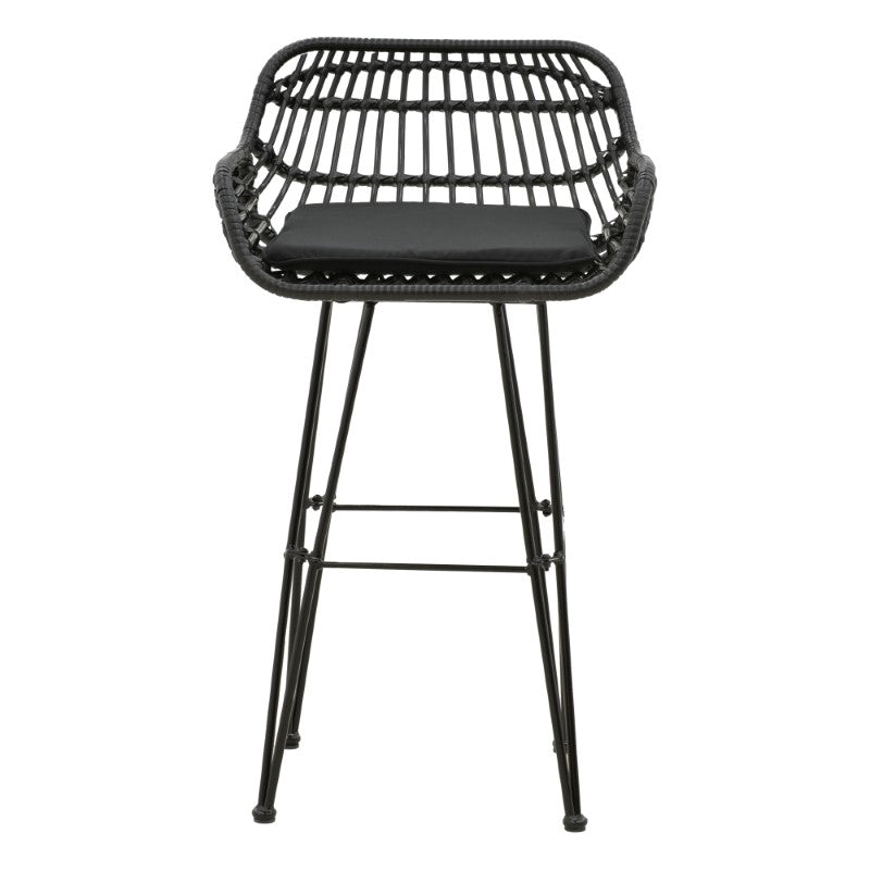 Scaun de bar Naoki cu perna pe picior negru-metal, negru, 52x50x90 cm, perspectiva suplimentara
