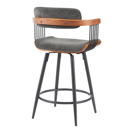 Scaun de bar rotativ Cameo, metalic, lemn, nuc negru gri închis, 53x50x93 cm
