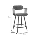 Scaun de bar rotativ Cameo, metalic, lemn, nuc negru gri închis, 53x50x93 cm
