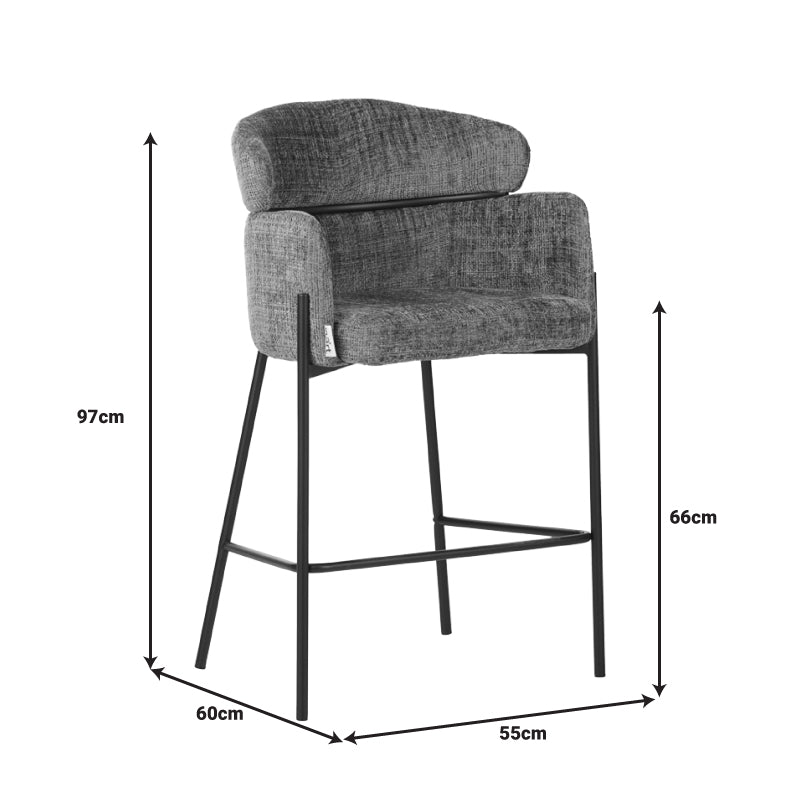 Scaun de bar Tolerse, stofa si metal, 55x60x97 cm - Gri