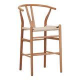 Scaun de bar Wishbone rubberwood-rope, Natural, 55x49x108 cm