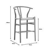 Scaun de bar Wishbone rubberwood-rope, Natural, 55x49x108 cm