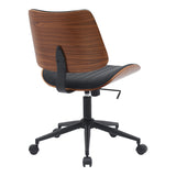 Scaun de birou Amani, piele PU si lemn, 52x54x91 cm - Negru-Nuc