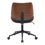 Scaun de birou Amani, piele PU si lemn, 52x54x91 cm - Negru-Nuc