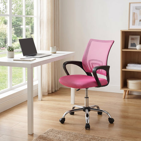 Scaun de birou cu functie de înclinare Berto II, Mesh, Roz-Negru, 60x48x85-95 cm
