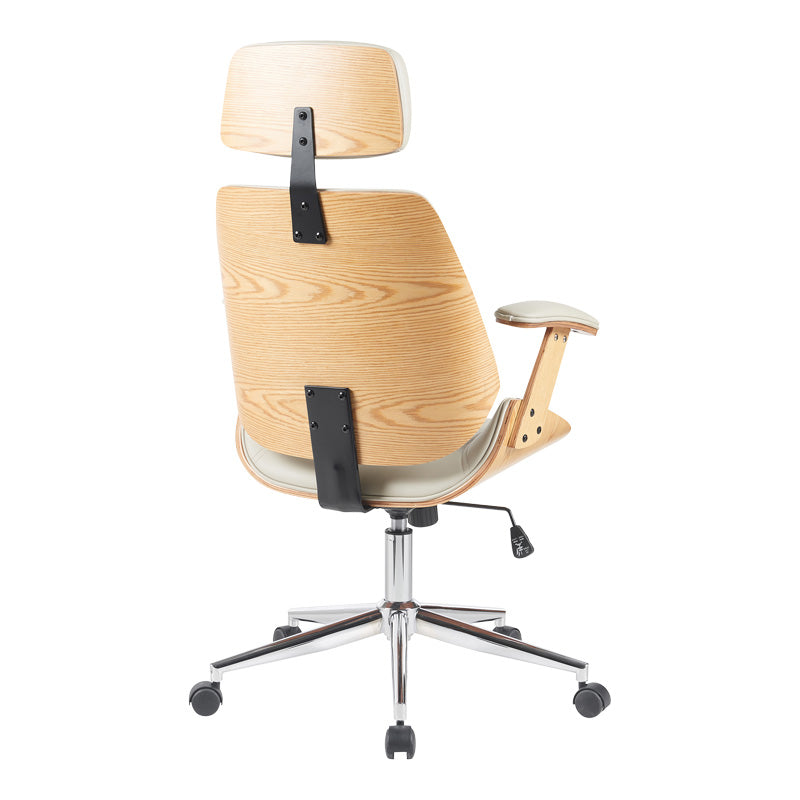 Scaun de birou directorial Fetseno, piele PU, 53x56x124 cm - Bej