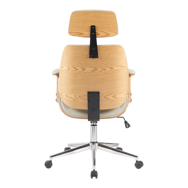 Scaun de birou directorial Fetseno, piele PU, 53x56x124 cm - Bej