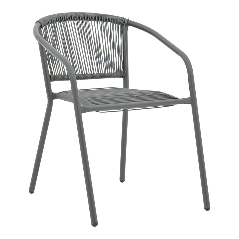 Scaun de brat din metal-ratan stivuibil Lindaria, Gri inchis, 54x63x74 cm