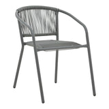 Scaun de brat din metal-ratan stivuibil Lindaria, Gri inchis, 54x63x74 cm