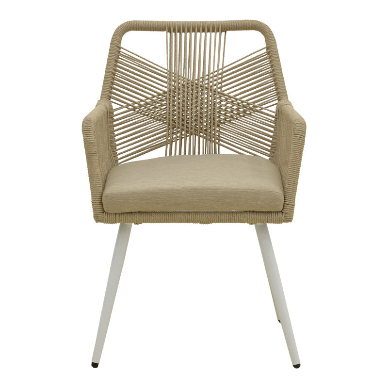 Scaun de exterior Andros, Alb-Natural-Nisip, aluminiu si ratan PE, 56x60x86 cm