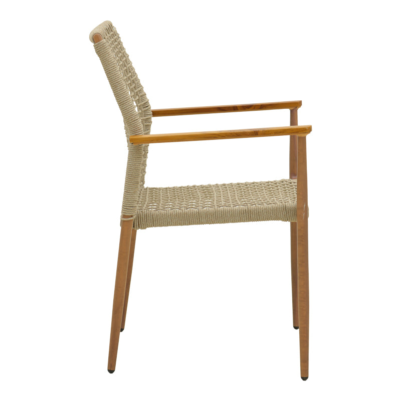 Scaun de exterior Solana stivuibil, Teak-Maro deschis, aluminiu si ratan PE, 56x57x95 cm, detaliu finisaj, lemn, pentru grădină sau terasă