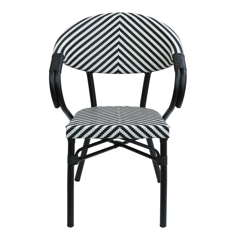 Scaun de gradina Isaia stivuibil aluminiu negru si textilena, alb si negru, 57x57x83 cm