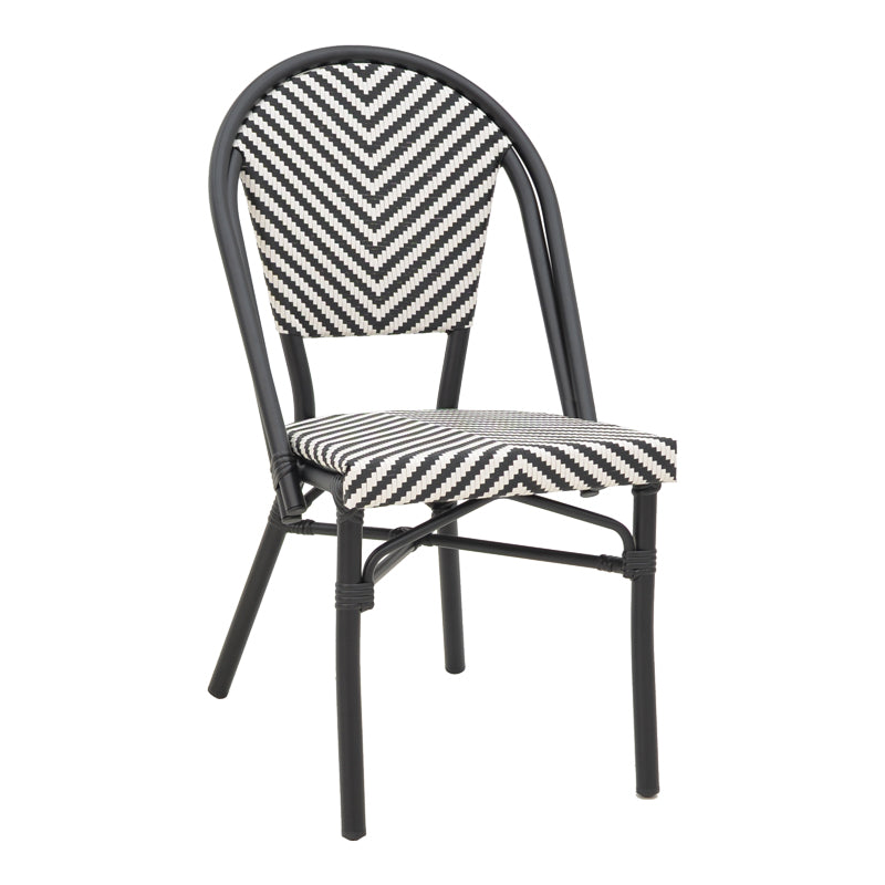 Scaun de gradina Uarmin stivuit negru aluminiu negru si alb textilena, 46x57x85 cm - Scaun de gradina Uarmin stivuit negru aluminiu negru si alb textilena, 46x57x85 cm - 289-000012