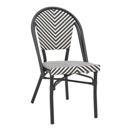 Scaun de gradina Uarmin stivuit negru aluminiu negru si alb textilena, 46x57x85 cm