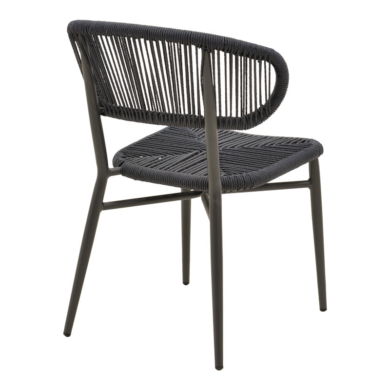 Scaun din aluminiu cu ratan, model Agus, empilabil, aluminiu și ratan, negru, 55x63x77 cm