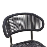 Scaun din aluminiu cu ratan, model Agus, empilabil, aluminiu și ratan, negru, 55x63x77 cm