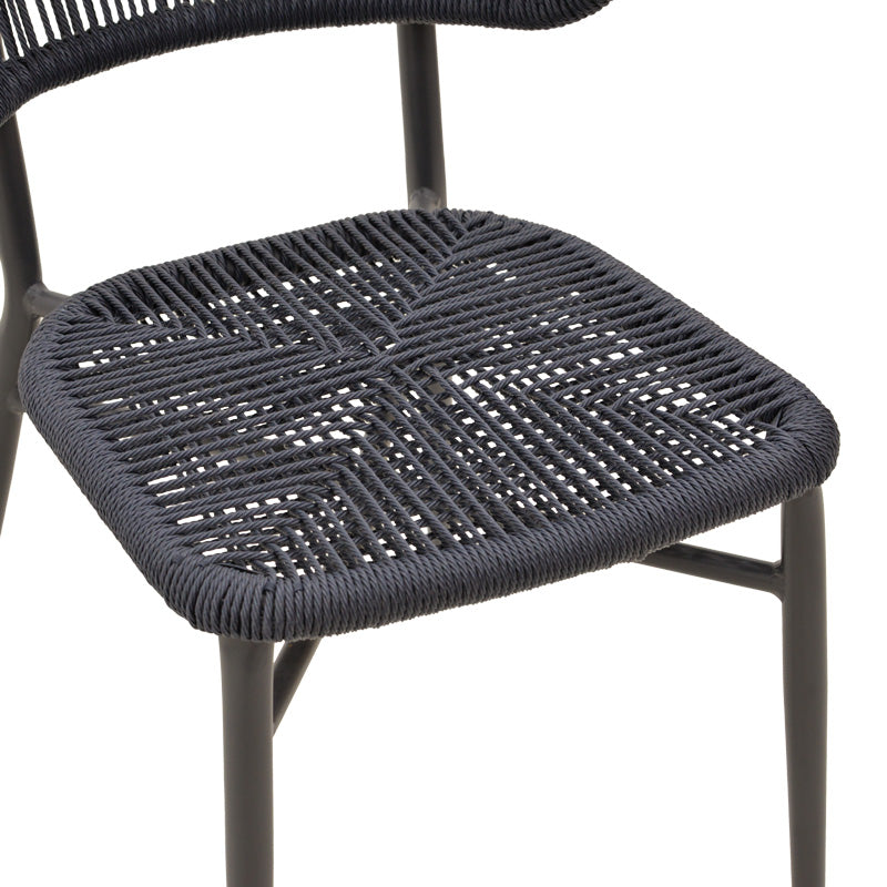 Scaun din aluminiu cu ratan, model Agus, empilabil, aluminiu și ratan, negru, 55x63x77 cm