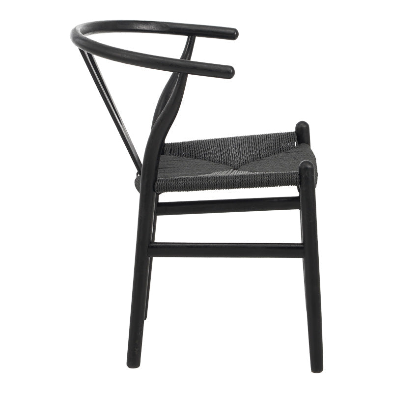 Scaun de sufragerie, lemn de cauciuc - funie, negru, 53x57x74 cm