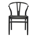 Scaun de sufragerie, lemn de cauciuc - funie, negru, 53x57x74 cm