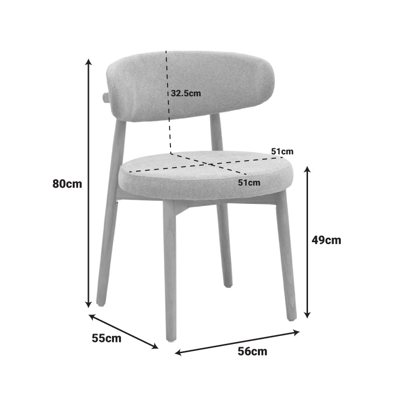 Scaun Luben, stofa si lemn de cauciuc, 53x54x79 cm - Gri